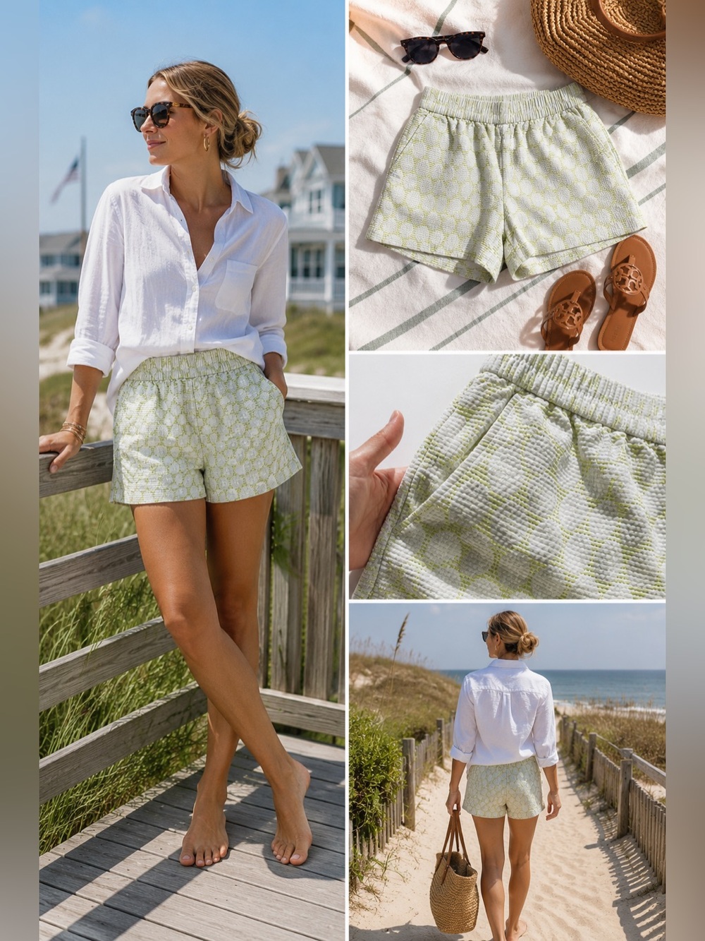 J.Crew Size 6 Lime Green Textured Pull On Shorts 3” Inseam Coastal